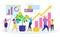 Business investment vector illustration, cartoon tiny people watering money tree plant, invest, increase wealth icon