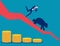 Business investor character on drop arrow with bear going down the cart. Stock market at crisis