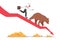 Business Investor on Drop Arrow with Bear Going Down the Chart. Stock Market at Crisis, Money Loss Panic at Coronavirus