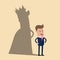 Business king. Businessman with shadow as king. Man leader, success boss, human ego. Vector illustration