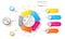 Business labels infographic on circles and vertical bar.