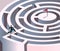 Business labyrinth. Maze goal concept. Manager character on path. Success skill. Men run in puzzle target. Leadership