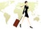 Business Lady in black with a luggage travel