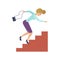 Business lady climbing stairs, female character stumbles and falls