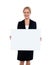 Business lady displaying blank white ad board