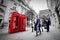 Business life concept in London, the UK. Red phone booth