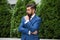 Business life. Man businessman classic style urban park background. Businessman well groomed hairstyle. Business center