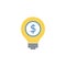 Business light bulb icon with dollar. Colored yellow icon on a white background. Idea symbol. Vector EPS10