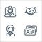 business line icons. linear set. quality vector line set such as business card, businesswoman, handshake