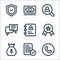 business line icons. linear set. quality vector line set such as phone call, checklist, money bag, reward, phonebook, chat,