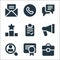 Business line icons. linear set. quality vector line set such as portfolio, reward, magnifier, megaphone, checklist, ranking, chat