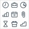 Business line icons. linear set. quality vector line set such as stairs, schedule, hourglass, attach, calendar, stairs, pie chart