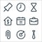 Business line icons. linear set. quality vector line set such as tie, target, attach, bag, calendar, company, hourglass, clock