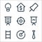 business line icons. linear set. quality vector line set such as tie, target, ladder, presentation, focus, presentation, pin,