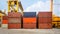 Business and logistics. Cargo transportation and storage. Equipment containers.