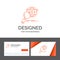 Business logo template for global, globe, magnifier, research, world. Orange Visiting Cards with Brand logo template