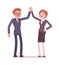 Business male and female partners giving high five