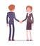 Business male and female partners handshaking
