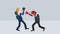 Business man battle wearing boxing gloves. Fighting. Business competition concept. Loop animation in flat style.