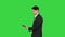 Business man is being late for meeting Successful man in suit dancing at first, then running on a Green Screen, Chroma