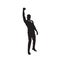 Business Man Black Silhouette Excited Hand Up Success Full Length Over White Background