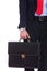 Business man in black suit hand holding briefcase