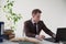 Business man in a business suit portrait work in Office talks