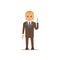 Business man. Businessman stand and raising up one`s hand. Brown