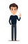 Business man cartoon character. Young handsome smiling businessman in smart casual clothes showing OK gesture
