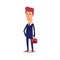 Business man character. Cartoon successful businesman in suit with case. Young office manager in flat style