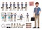 Business man character creation vector set standing and holding briefcase