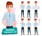 Business man character vector set. Business employee male characters with happy, smiling and angry expressions in standing pose.