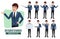 Business man character vector set. Businessman characters sales presentation pose of professional office.