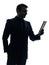 Business man digital tablet smiling silhouette