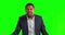 Business man, disappointed and upset face on green screen for loser, stupid or negative portrait. Professional black