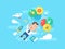 Business man fly with balloons. Concept startup