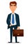 Business man in formal suit holding briefcase, cartoon character