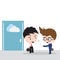 Business man giving keys for file sharing on cloud computing with customer, illustration vector in flat design