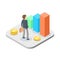 Business man with growing graph. Isometric manager or accountant.