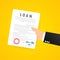 Business man hand holds contract. Signed contractual document. Legal document symbol with stamp. Vector on isolated background.