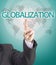Business man hand pointing to globalization word