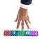 Business man hand start up with jigsaw colorful text, business concept