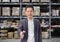 Business man handshake deal business with warehouse image blur background