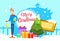 Business Man Hold Present Box Gift Merry Christmas And Happy New Year