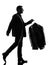 Business man holding dry clean clothes silhouette