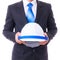 Business man holding engineer helmet isoleted