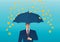 Business man holding an umbrella, money falling from the sky. concept of success. vector illustration