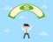 Business man and money dollar banknote parachute flying in sky,