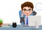Business man in office desk vector character. Business office manager sitting and relaxing in office desk.