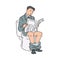 Business man or office worker in a formal suit reading a newspaper in the restroom.